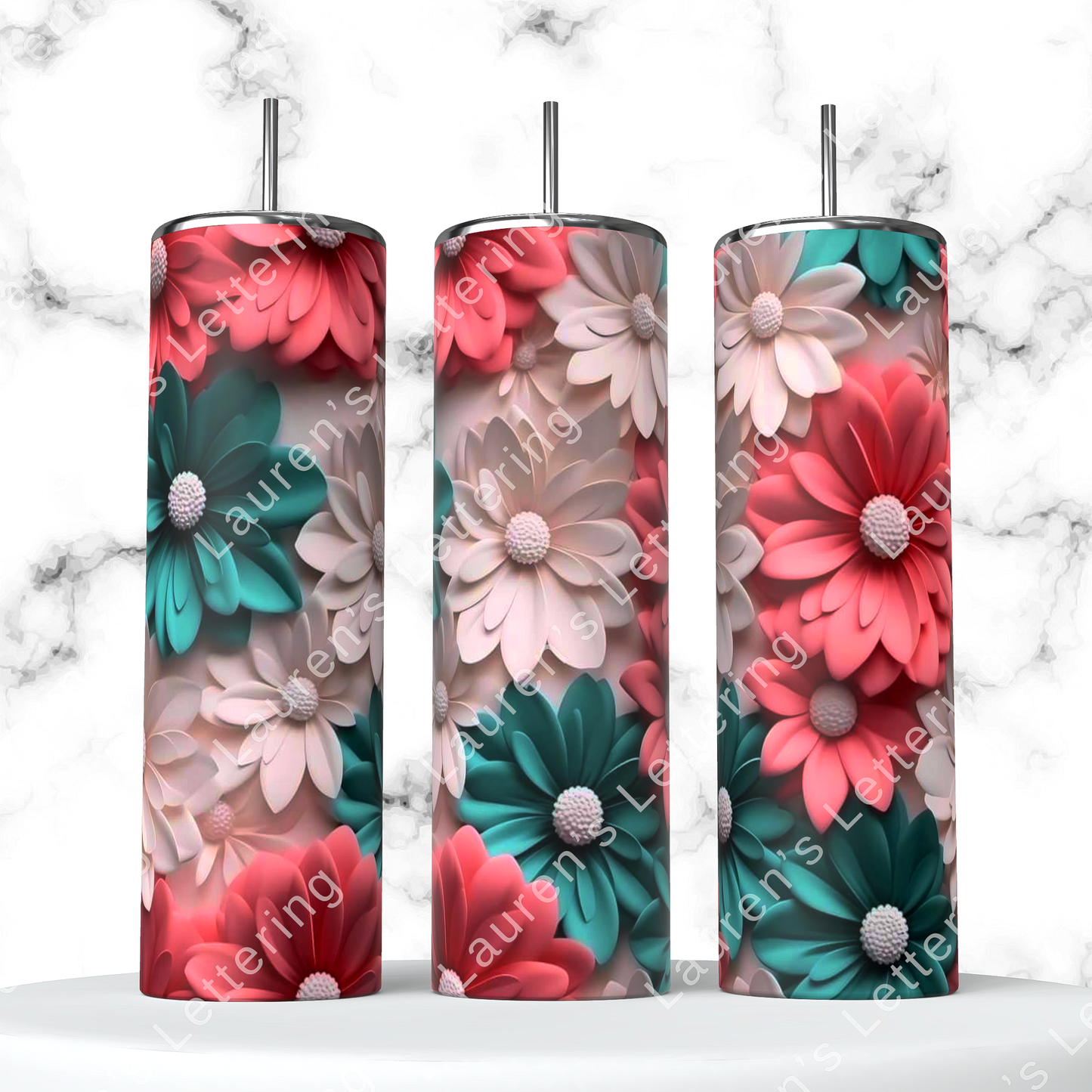 Teal and Pink 3D Flowers